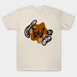 Orange Monarch Butterfly with Abstract Funky Background Pattern, Made by EndlessEmporium T-Shirt